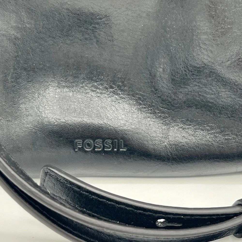 Fossil 1954 Collection Black Leather Crossbody Bag Gold Key Charm Retro Vacation